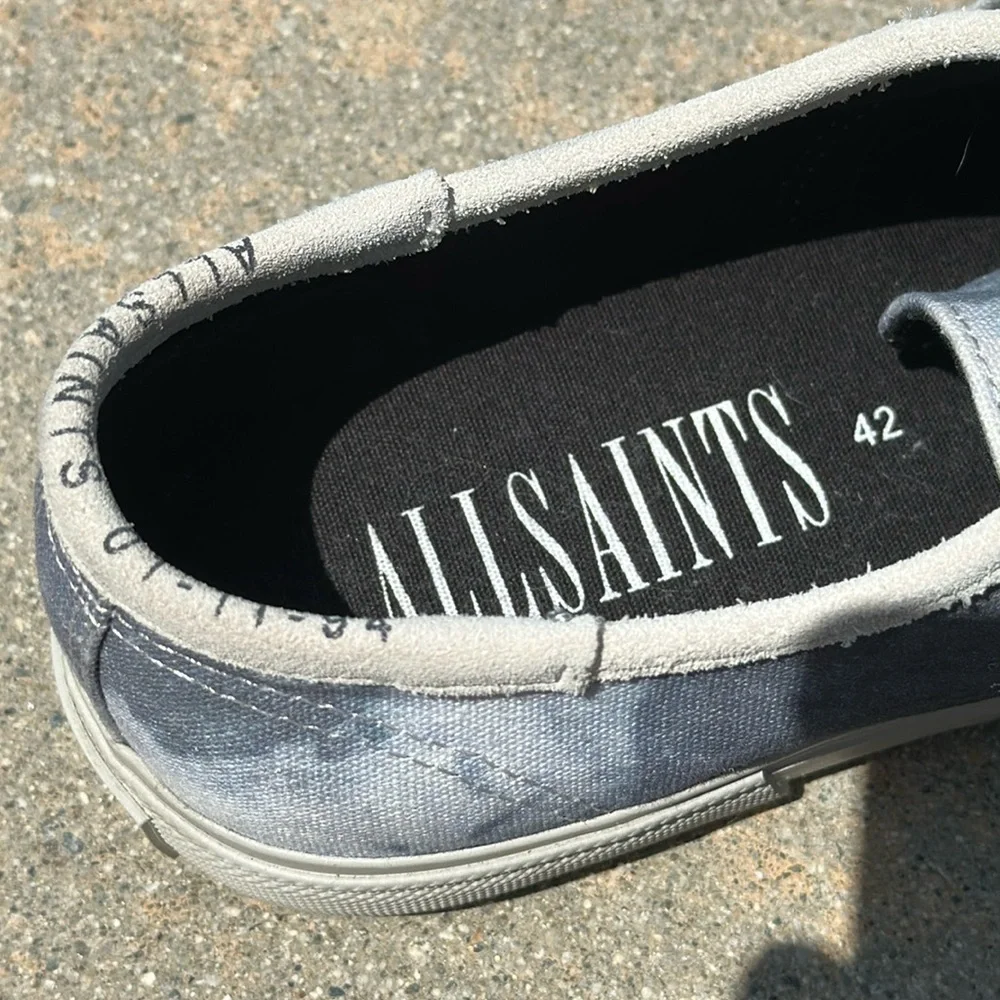Allsaints Men's Lex Tie Dye Blue Gray Canvas Sneakers w/ Chunky Outsole Size 9